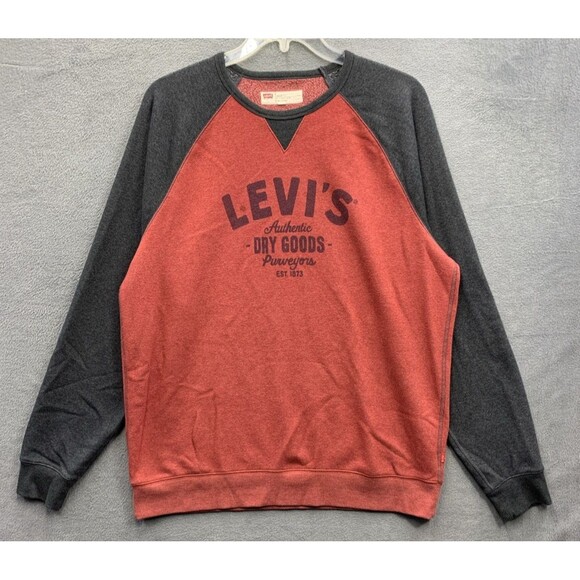Levi's Pullover Graphic Sweaters Mens Standard Fit Red Black Raglan Sleeve XL - Picture 1 of 16